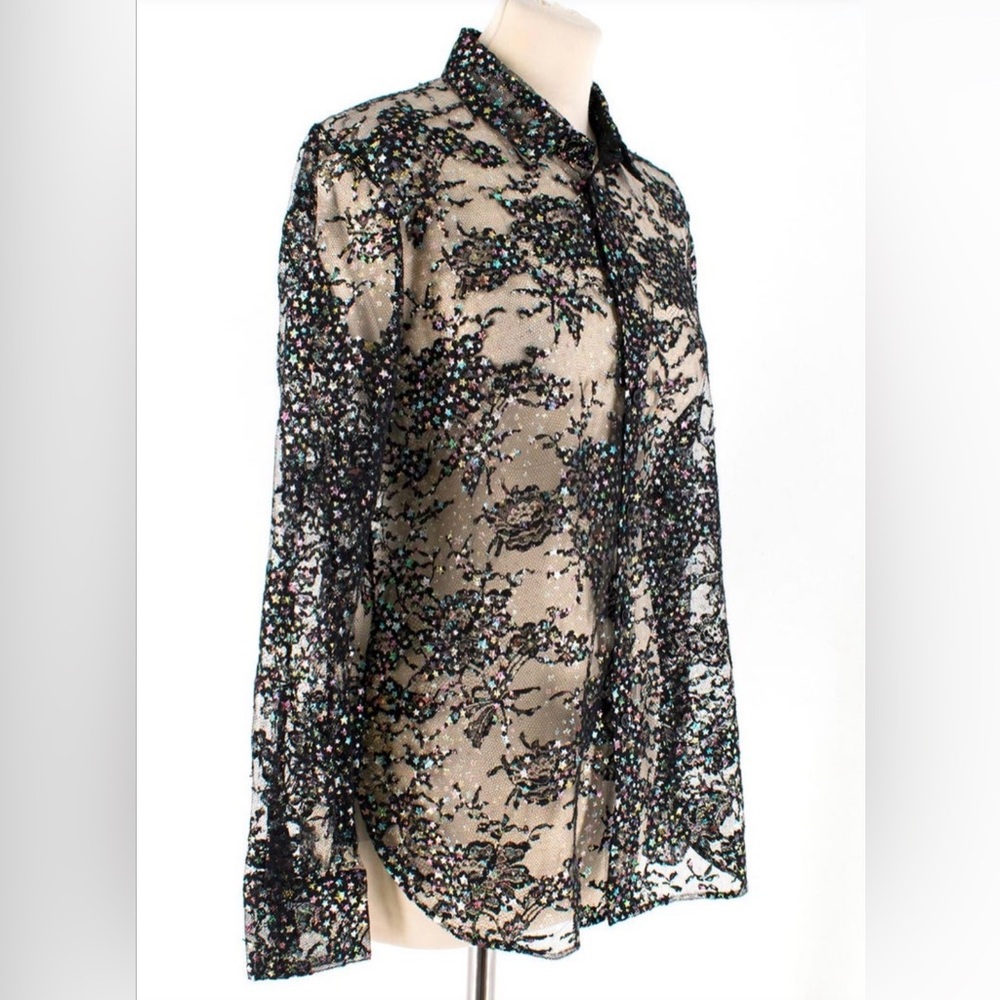 Black Sheer lace and multicolored star Blouse
